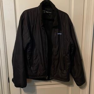 Size large men’s marmot lightweight jacket. Black with 3 fleece lined pockets